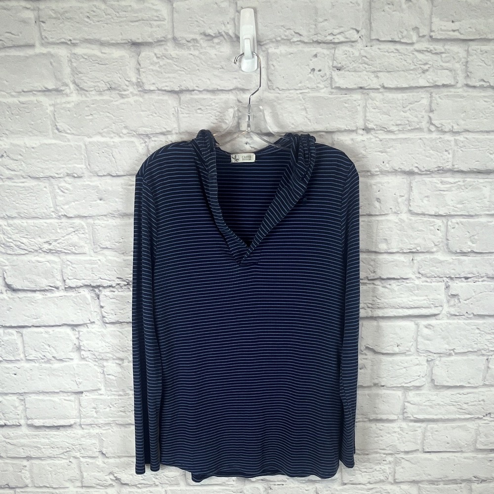 Carve Designs Blue Striped V-Neck Pullover Hoodie Size M Coastal Beachy